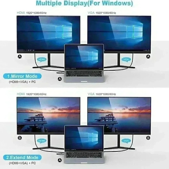 HOPDAY 10 in 1 Dual Display Laptop USB C Docking Station, USB C Hub Dock - Picture 4 of 10